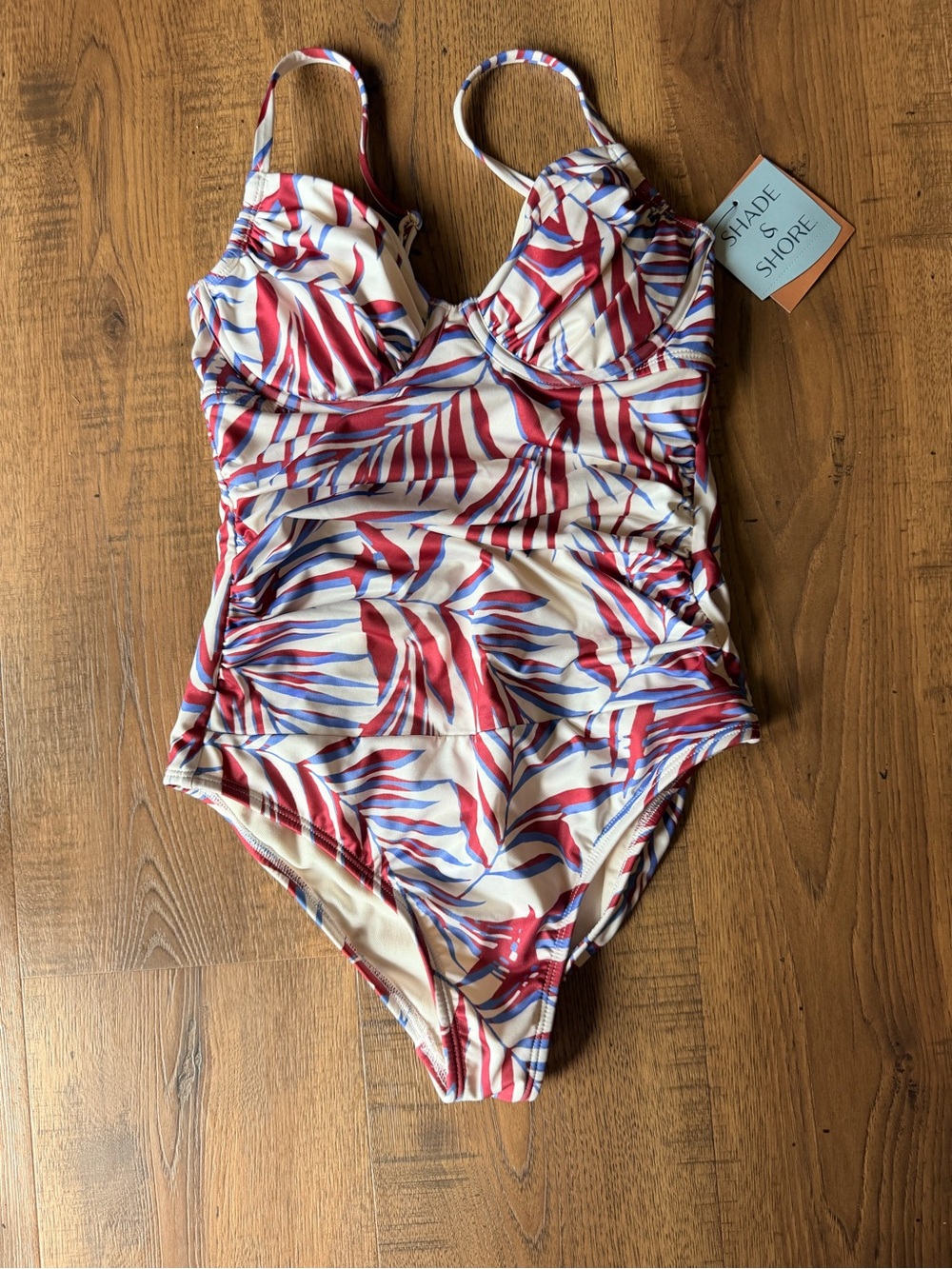 Shade & Shore women’s One-Piece Swimsuit in Red, Blue & White XS 0-2